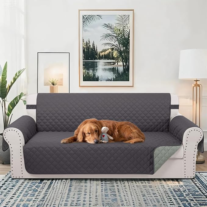 Reversible 4 Seater Sofa Cover 91" Large, Sofa, Dark Grey | Couch Cover Furniture Protector with Foam Sticks Elastic Straps Furniture Protector for Pets Children Dog Cat - Image 2