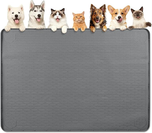 Dog Food Mat 70''x45'' Extra Large Dog Mat for Food and Water, Dark Grey | Silicone Dog Bowl Mat with Raised Edge, Waterproof Non-Slip Pet Feeding Mat for Floors, fit for Dog Cat Bowls by Bartuke