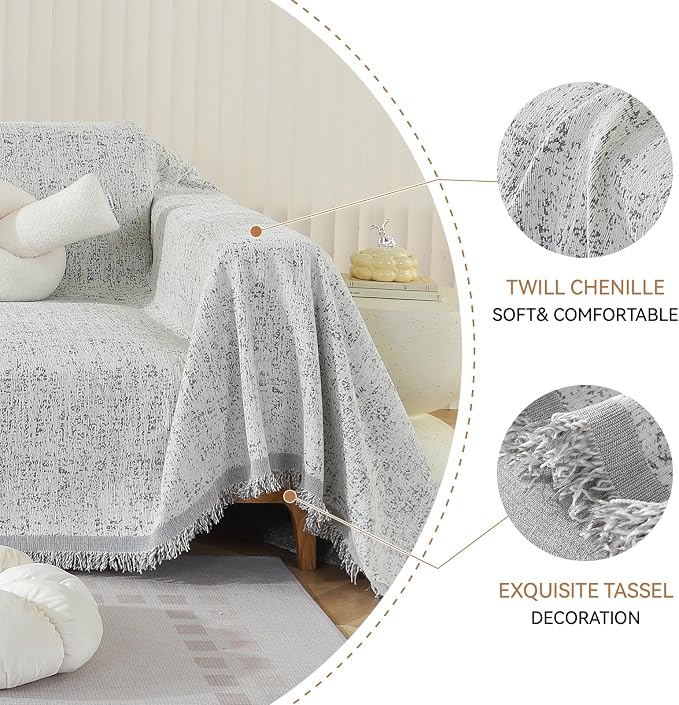 Deep Dream Couch Cover for Dogs, Soft Chenille Couch Covers for 2-3 Cushion Couch, Thick Sofa Slipcover Sofa Cover Washable Living Room Couch Protectors for Pets (Grey, 71"x134") - Image 4