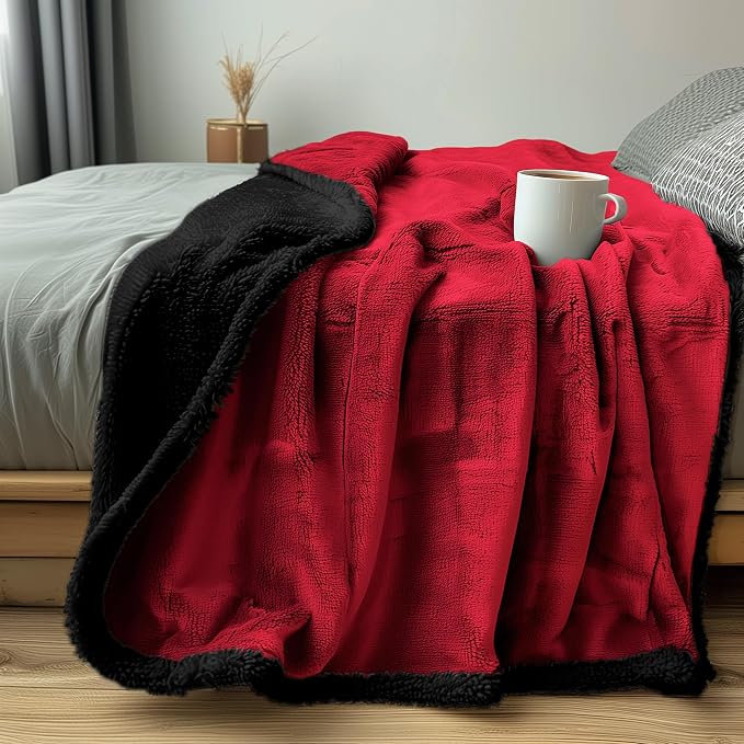 Waterproof King Size Blanket - Sherpa Fleece Reversible Throw, Soft Warm Leak-Proof Bed & Couch Protector for Kids, Pets & Everyday Spills (Velvet Red/Obsidian Black, King 90x108) - Image 8