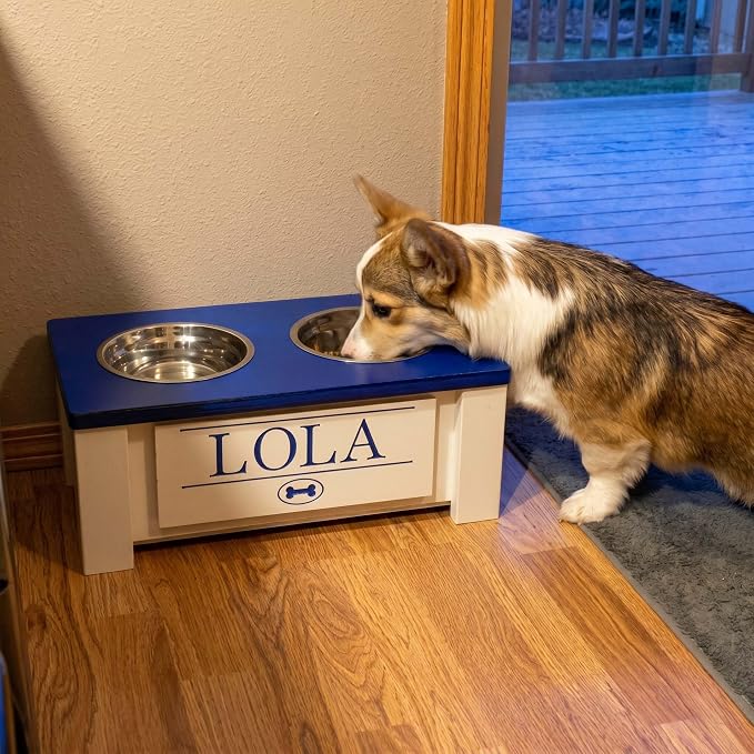 Elevated Dog Bowls for Small Dogs, Personalized Food Stand for Small Breed | Farmhouse Style, Elevated Wood Stand, Storage Container, Stainless Steel Bowls, Raised Anti-Slip Feeder, Made in USA - Image 3