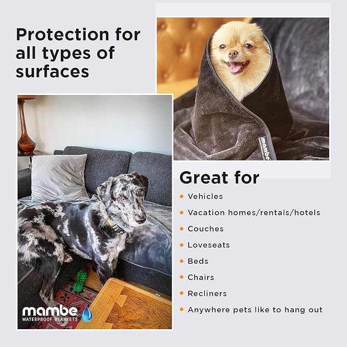 Mambe Non-Slip Pet Blanket Small, Charcoal and Silver - Soft and Silky Waterproof Throw - Machine Washable Fleece - for Protecting Furniture from Stains - for Dog and Pet Fur - Image 5