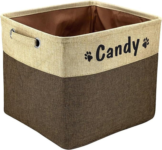 PET ARTIST Collapsible Toy Storage Basket Bin With Personalized Pet's Name - Rectangular Box Chest Organizer for Dog Toys, Clothing, Apparel & Accessories (Coffee Big One) by PETARTIST