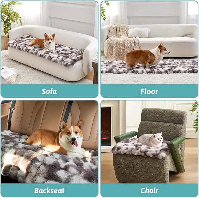 COZY KISS Couch Cover for Dogs Washable, Ultra Soft Faux Fur Pet Sofa Pad for Car Seat Protector, Liquid Pee Proof Cat Mat, Warm Pad for Dresser Top, 27.5x59 inch, Tie Dye Grey - Image 6