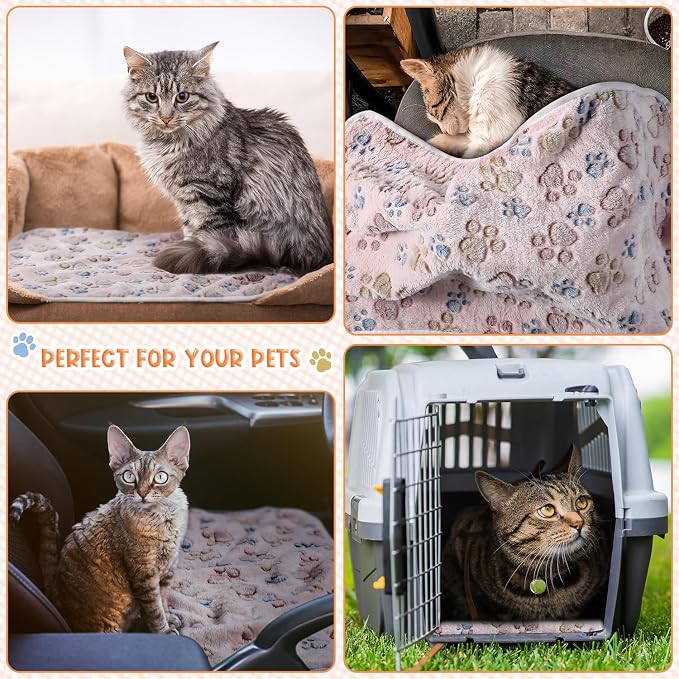 Tatuo 4 Pack Fleece Dog Blankets for Puppy Cats Multi-Size Sleep Mat for Pet Guinea Pig Soft Washable Warm Crate Bed Puppy Teething Toys Print Pattern Blanket Indoor(Beige,41 x 30 Inch,Paw) - Image 4