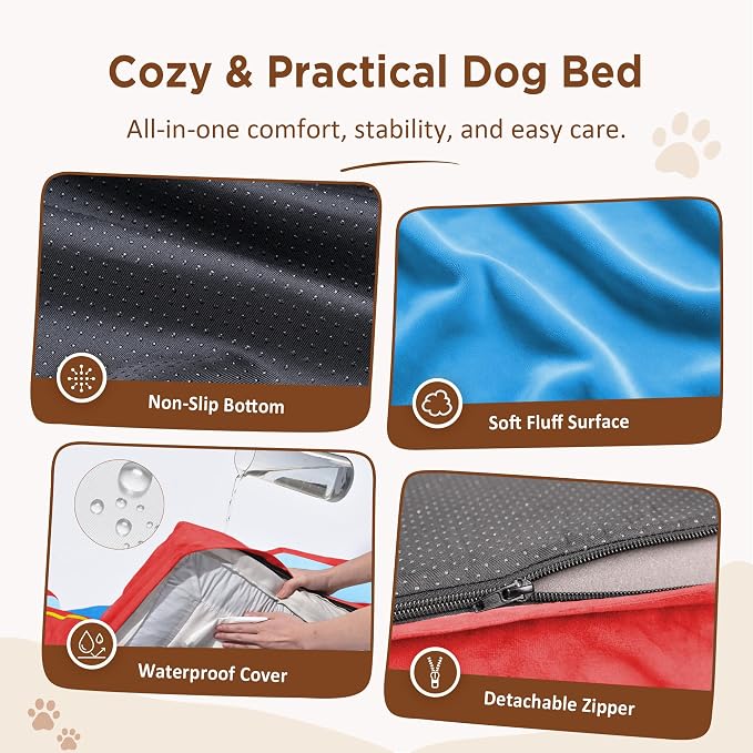 Comfort Expression Orthopedic Dog Bed for Extra Large Dogs with Bolster | Waterproof Dog Couch Bed with Washable Cover & Non-Slip Bottom, Supportive Egg Crate Foam XL Pet Bed, 45x35 Inch - Image 4