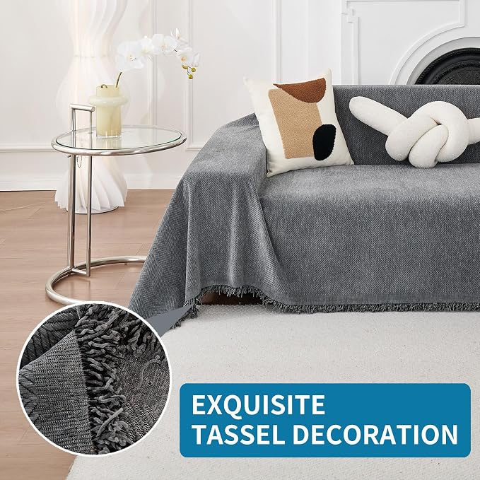HAOMAIJIA Non Slip Couch Cover Sofa Covers for 3 Cushion Couch Washable sectional Couch Covers for Dogs pet Furniture Protector Couch Cover Blanket for Living Room (Grey, 71"x150") - Image 4