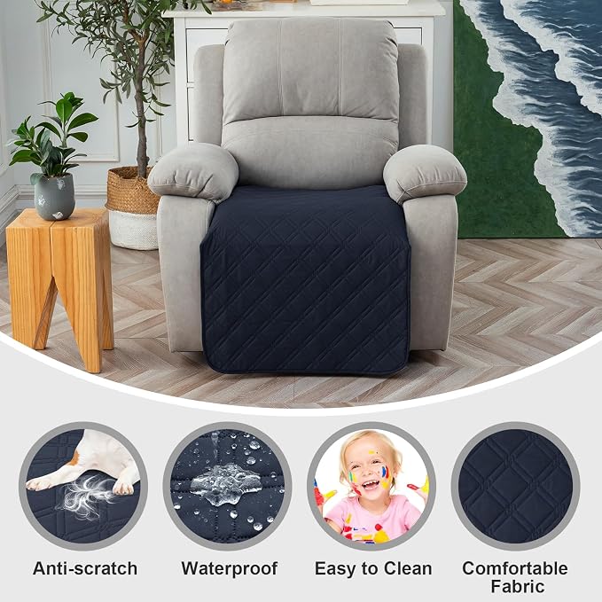 Genina Waterproof Recliner Chair Covers, Recliner Cover for Dog Pets Friendly, Washable Antislip Reclining Chair Cover Furniture Protector, Sofa Slipcover for Living Room(23.6inch/Navy Blue) - Image 2