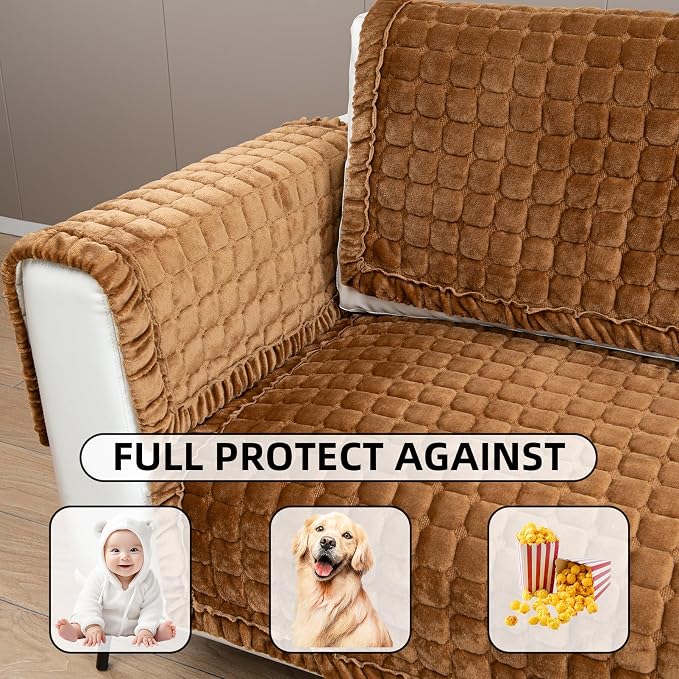 Couch Cover Couch Arm Covers Non Slip Sofa Arm Covers for Dogs Washable Armchair Cover Couch Protector Backrest Cover Sofa Slipcover for Recliner,Velvet,Coffee,28''x28''(Only 1 Piece) - Image 6