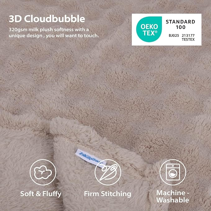 Dog Blankets Washable Pet Blanket - Fluffy Fuzzy Cat Puppy Blanket with Premium 300GSM 3D Fleece Bubble for Pet Kitten Doggy, Linen, 40x60IN - Image 2