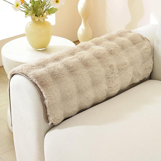 OstepDecor Faux Fur Couch Covers for Sofa, Soft Plush Sofa Covers Washable | Non Slip Dog Couch Protector, Pet Hair, Dirt & Wear Protection, Fits Sofas, Loveseats & Sectionals, 20" x 24", Khaki by OstepDecor