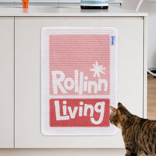 Wall Mounted Sisal Cat Scratcher Mat, Cat Scratch Pad, Natural Sisal Scratcher for Couch, Space Saving Cat Scratching Mat for Indoor Cats (Blush Block, Medium) by RollinnLiving