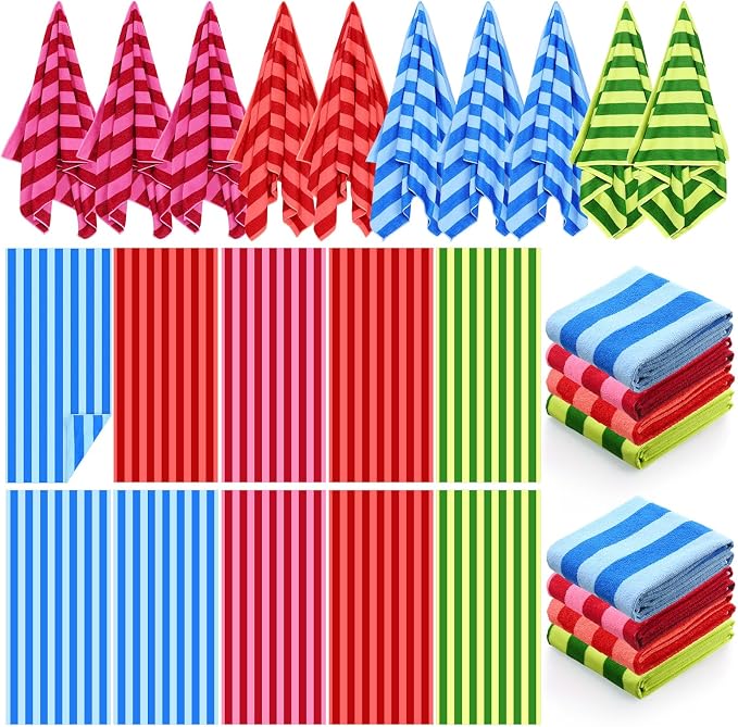EBOOT 10 Pack Oversized Beach Towel Set Extra Large Pool Towels Microfiber Quick Dry Swim Blanket for Adult Women Men Face Hand Body Bath Travel Pool(Mixed Color,36 x 72 Inch,Fresh Stripe) by eBoot