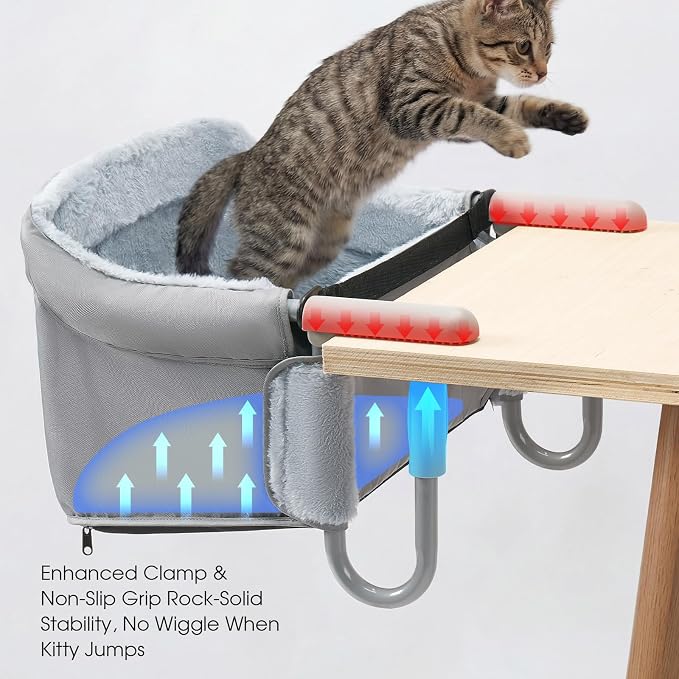 Veehoo Cat Desk Bed Dog High Chair for Table, Cat Desk Perch Seatmate Chairs for Dogs, Soft Faux Rabbit Fur Material, Suitable for Various Desktops-Maximum Hold Up to 50lb - Image 2