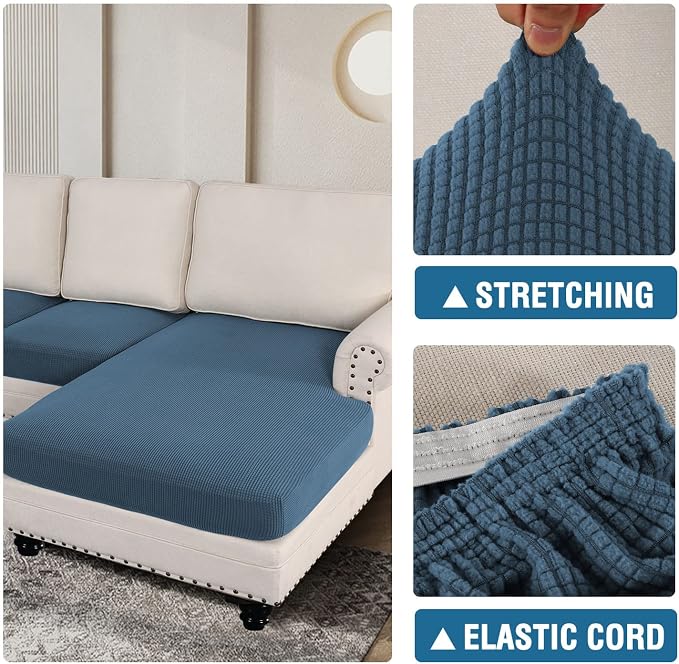 H.VERSAILTEX Sectional Couch Covers 4 Pieces Sofa Seat Cushion Covers L Shape Separate Cushion Couch Chaise Cover for Both Left/Right Sectional Couch (Seat Only: 1 Chaise + 3 Sofa, Dusty Blue) - Image 6