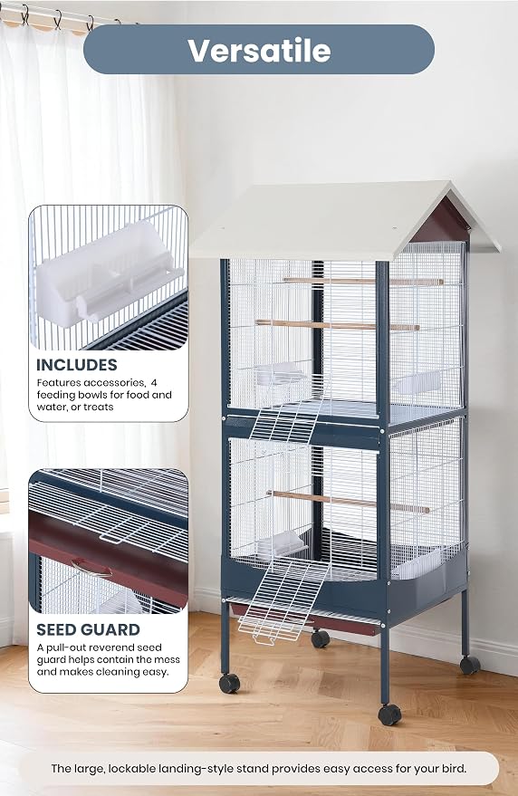 Garvee Bird Cage, 66''H Extra Large Bird Cage, w/Removeble Tray, Waterproof Roof, Easy to Clean, Lockable Caster, Indoor& Outdoor Application for Conure,Macaw,Budgie,Cockatiel,Lovebirds,Parakeet | w/Removeble Tray, Waterproof Roof, Easy to Clean, Locka... - Image 3