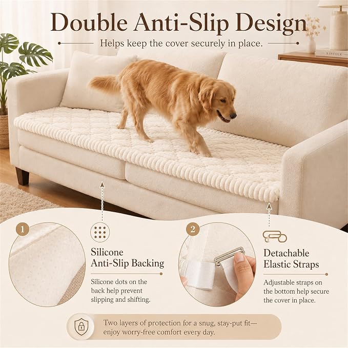 NILUOH Couch Cover for Dogs Washable, Non Slip Furniture Protector for Pet | Suitable for Leather & Fabric Loveseat/Small Couch, Prevents Pet Hair, Scratches & Stains, Pet Friendly, 27.6"x59" - Image 4