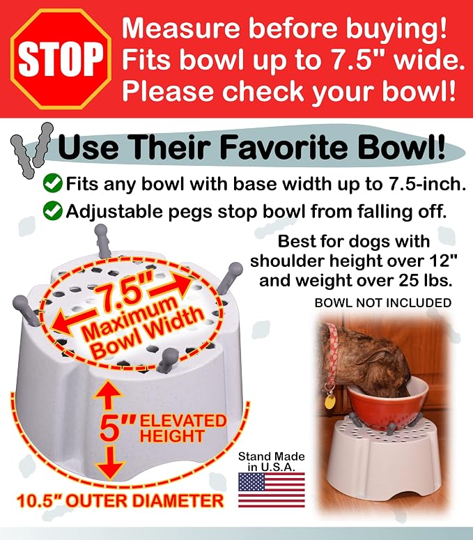 My Bowl Stand | 5” Elevated Stand for Any Dog Bowl up to 7.5” Width, Made in USA, Lift Your Pet’s Food or Water, Reduces Joint Strain, Sturdy + Washable + Stackable, Adjustable Raised Feeder - Image 2