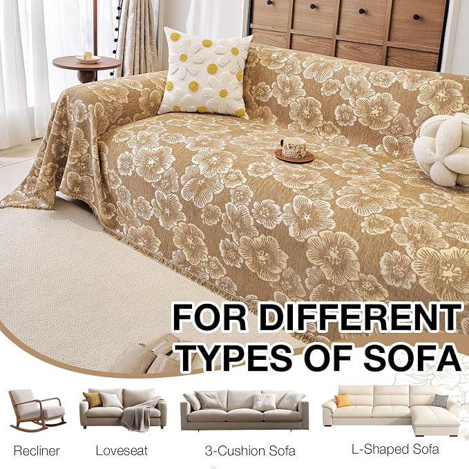 STACYPIK Vintage Floral Couch Cover Blanket for Dogs, Boho Jacquard Coffee Sofa Cover for 3 Cushion Couch Washable Pet Friendly Couch Slipcover for Sectional, Chenille Loveseat Sofa Slipcover-71X134IN - Image 6