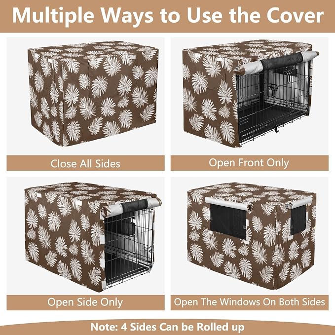 Dog Crate Cover Kennel Cover for Dog Cages Breathable for Wire Cage Indoor Outdoor Brown Palm Leaves01 - Image 5