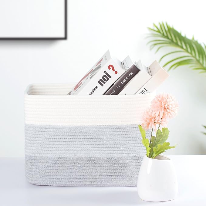 MINTWOOD Design 3-Pack Storage Baskets for Shelves, Playroom and Classroom, Book Basket, Decorative Storage Cube Bins, Woven Closet Organizers, Pantry and Shoe Organizer, 3-Tone Grey - Image 2