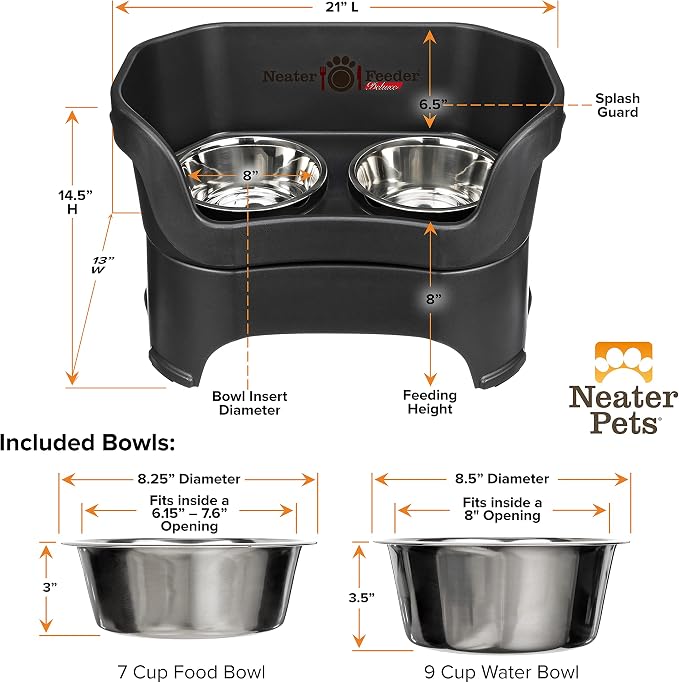 Neater Pet Brands Neater Feeder Deluxe Mess Proof Dog Bowls Elevated for Large Dogs Over 40 lbs, Made in USA, No Spill Raised Dog Food Bowl Stand Feeding Station, Food and Water Bowl Set, Black - Image 7