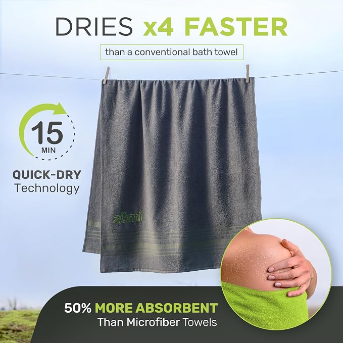 Zumi MINI 100% Cotton Camping Travel Towel - Small, Ultralight, Fast Drying, Highly Absorbent, Soft and Gentle on the Skin, Safe for the Planet (28"x13" Gray) - Image 5