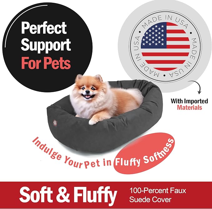 Majestic Pet Suede Shredded Memory Foam Mix Calming Dog Bed Washable - Cozy Soft Round Dog Bed with Spine for Head Support - Fluffy Donut Dog Bed, 24 Inch, Gray - Image 2