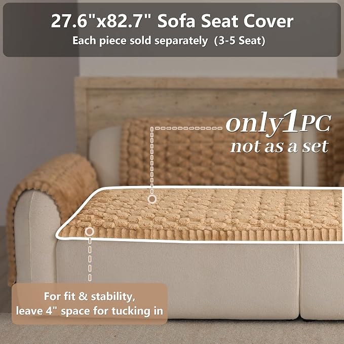 Upgraded Washable Non Slip Dog Couch Cover, Soft Thick Fuzzy Sofa Slipcover, Pet Friendly Furniture Protector for Sofa Couch(Khaki,28"x83") - Image 2