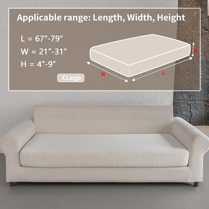 OHSIO Couch Cushion Covers for Sectional Sofa, Stretch Soft Sofa Slipcovers Washable Wear-Resistant Universal Furniture Protector for Living Room(1 Piece Oversized Cover, Ivory) - Image 2