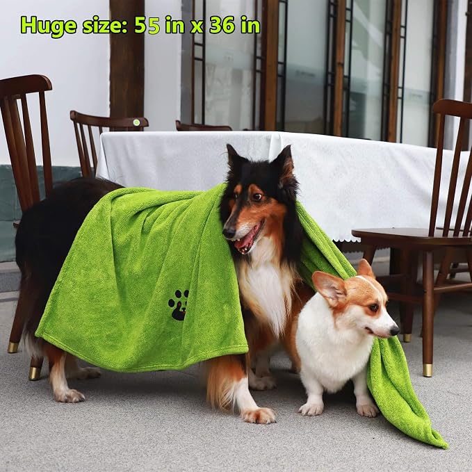 Dogvingpk Extra Large Dog Towel 3 Pack, Super Absorbent Soft Quick Drying Microfiber Pet Bath Towels for Large & Medium Dogs (XL-55" * 36", Green and Brown and Grey) - Image 6
