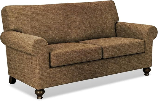 URBANLIFE 3-Piece Stretch Sofa Covers for 2 Cushion Couch, Brown | Super fitted spandex slipcovers for couches. Non-slip elastic bottom. Machine washable furniture protector for kids & pets. by URBANLIFE