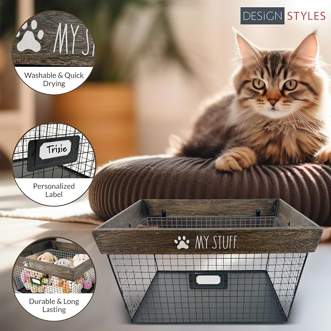 Rae Dunn Decorative Pet Toy Storage Basket - Durable Cat and Dog Toy Basket Perfect for Organizing Chew Toys - Sturdy Metal Baskets for Storage of Pet Blankets & Leashes - Image 5