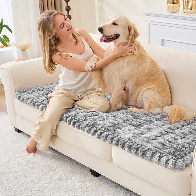 Waterproof Dog Couch Cover, Non Slip Pet Sofa Protector, Thick Fuzzy Couch Cover for Dogs, Machine Washable Furniture Protector, Scratch Resistant Pet Couch Mat(Light Gray, 28" x 59"/70 x 150cm) - Image 9