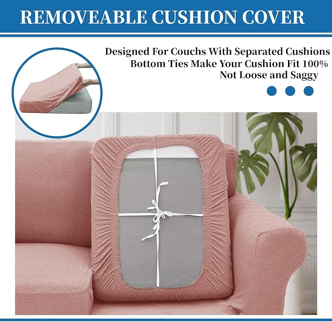 XINEAGE New 3 Pieces Couch Covers for 2 Extra Large Cushion Sofa Super Stretch Sofa Cover for 2 Large Seat Universal Loveseat Slip Cover for Living Room (Dusty Pink), 71"-91"(2 Cushions) - Image 6