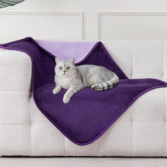Waterproof Blanket 30"x40" for Dogs Cats, Reversible Waterproof Bed Cover for Pets, Soft Leakproof Blanket for Bed Couch Sofa Furniture Protector, Dark Purple/Light Purple by Yaning