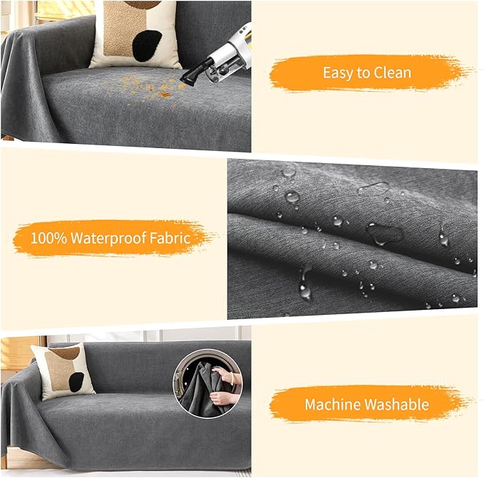 Deep Dream Cat-Scratch Resistant Couch Cover, Waterproof Sofa Cover for 3 Cushion Couch Washable, Pet Friendly Couch Protectors Anti Slip Thickened Sofa Slipcovers for Dogs Pets, 71" x 150", Dark Grey - Image 4