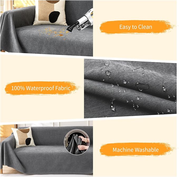 Deep Dream Waterproof Couch Covers for 3 Cushion Couch, Cat-Scratch Resistant Sofa Cover, Pet Friendly Anti Slip Sofa Slipcovers Furniture Protector Washable Sofa Covers, 91" x 118",Dark Grey - Image 4