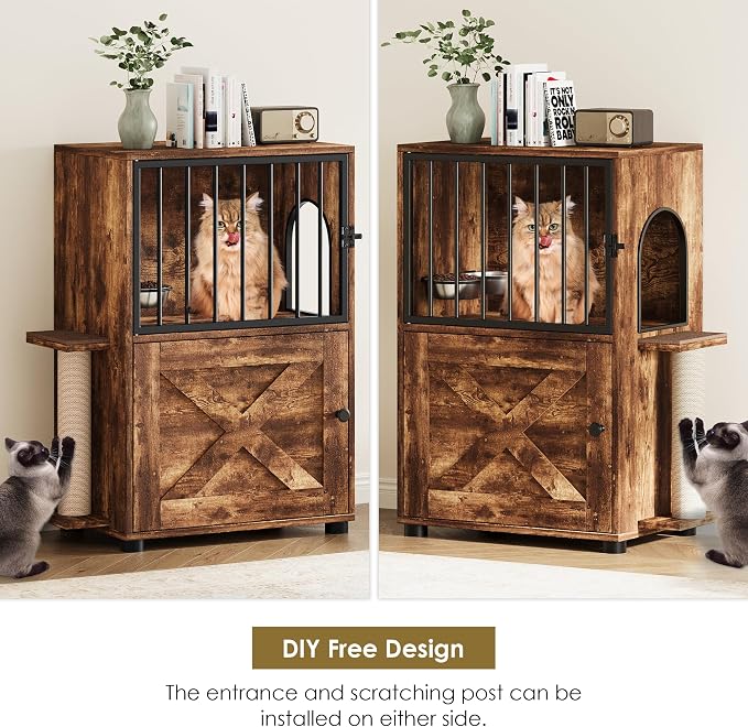 Dog Proof Cat Feeding Station, Dog Proof Cat Feeder, Cat Food Table,Vintage | Cat Feeding Station with Scratching Post, Elevated Food Bowls with Stand, Cat Tree with Food Storage, Cat House - Image 5