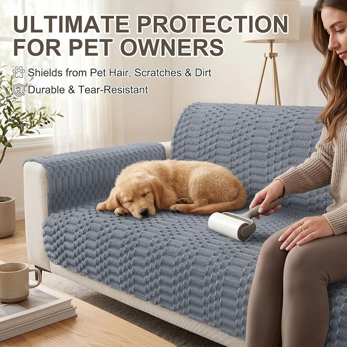 Smiry Waterproof Couch Covers for Dogs Washable, Non Slip Pet Sofa Cover | Plush Scratch Resistant Flannel Furniture Protector for Dogs, Grey, 43" x 63" - Image 6