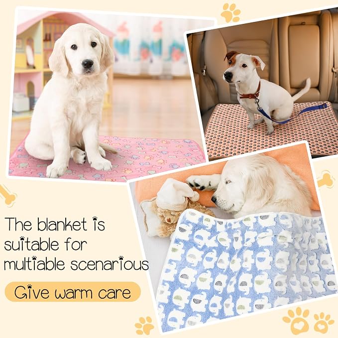 Tatuo 12 Pieces 41 x 30 Inch Dog Blanket Super Soft Warm Cat Sleep Mat Pet Kitten Doggy Fluffy Fleece Blankets with Cute Dog Paw Bone Star Elephant Patterns Printed Fluffy Blanket for Small Cat Puppy - Image 4