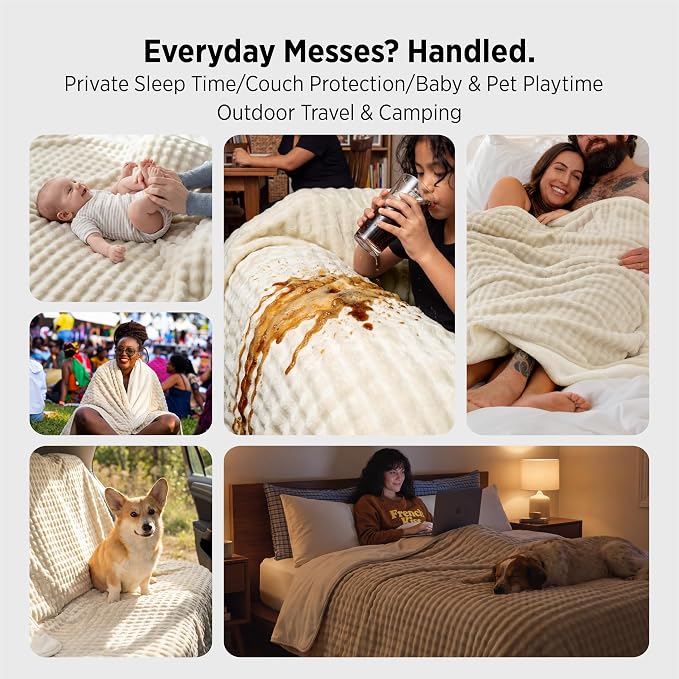 Bedsure Bubble Waterproof Blanket for Couch - Soft Fleece Reversible Dog Blankets for Large Dogs, Waterproof Couch Sofa Cover Bed Protector, Beige/White, Twin 60x80 inches - Image 4