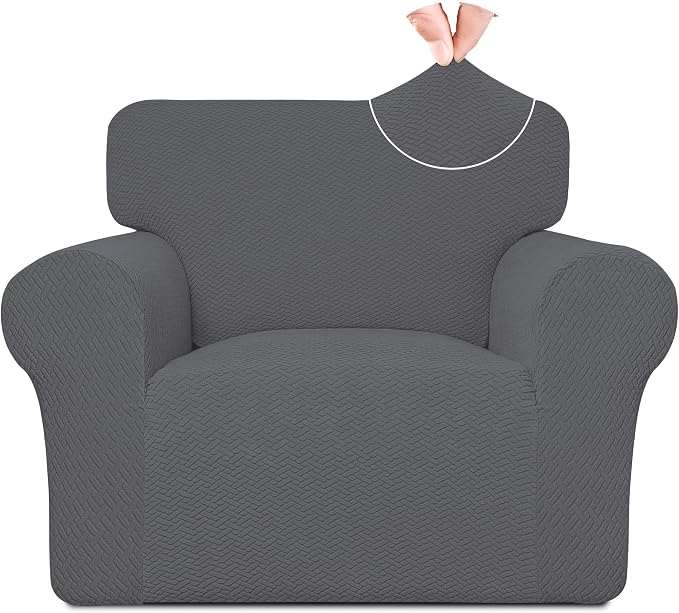 Easy-Going Stretch Jacquard Chair Couch Cover, 1-Piece Soft Sofa Cover, Sofa Slipcover with Anti-Slip Foams, Washable Furniture Protector for Kids, Pets (Chair, Gray) by Easy-Going