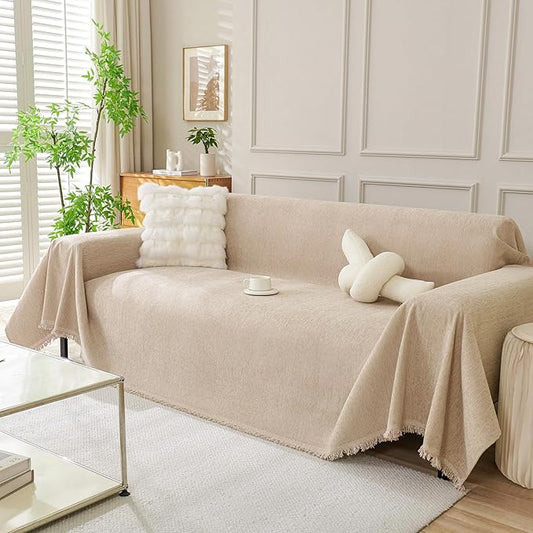 DREAMINGO Sofa Covers Washable Thick Chenille Couch Cover for 2 Cushion Couch Sofa Multi-Use Couch Cover Blanket Modern Pet Furniture Protector Sectional Couch Slipcover 91"x118", Khaki by DREAMINGO