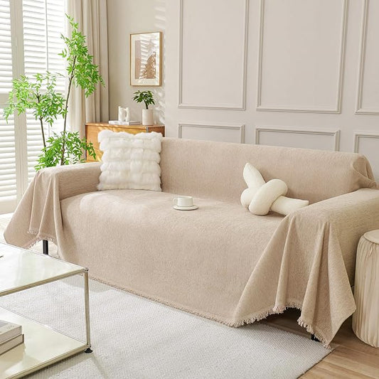 DREAMINGO Sofa Covers Washable Thick Chenille Couch Cover for 3 Cushion Couch Sofa Multi-Use Couch Cover Blanket Modern Pet Furniture Protector Sectional Couch Slipcover 71"x150", Khaki by DREAMINGO