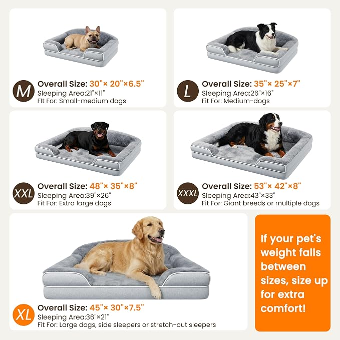 Orthopedic Dog Bed for Small to Medium Dogs, 30"x20" Dog Couch Bed | Egg Crate Foam for Pressure Relief, Cozy Bolster Sofa Design, Waterproof Removable Washable Cover, Non Slip Bottom Light Grey - Image 7