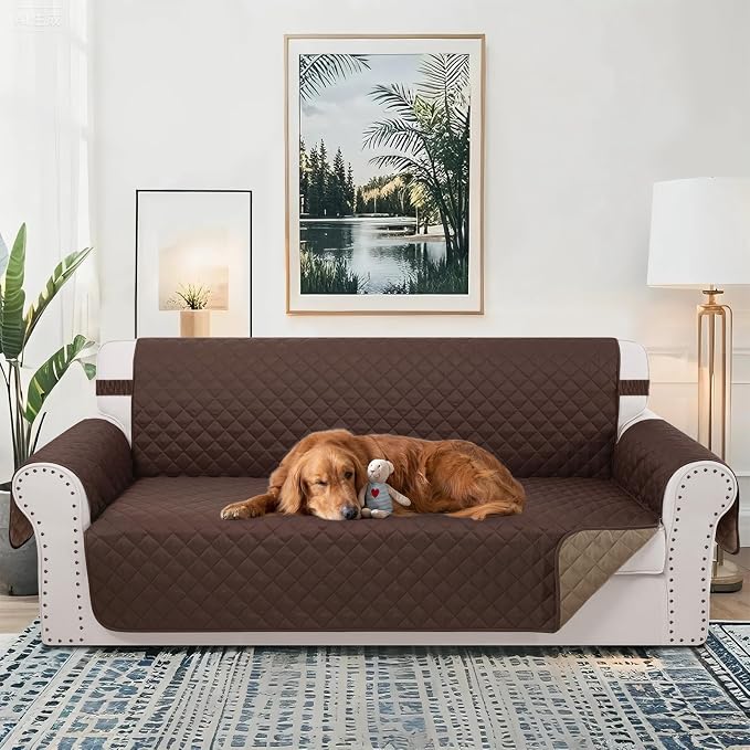 Reversible Couch Cover for 3 Cushion, Sofa, Chocolate/Taupe | Couch Cover for Sofa, Pet Friendly Water Repellent Couch Sofa Cover, Washable Furniture Protector with Elastic Straps - Image 2