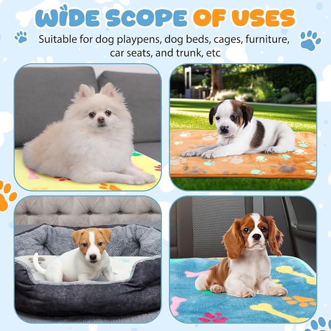 Tegeme 6 Pcs Waterproof Dog Blanket 24 x 16 Inch Paw Print Pet Blanket for Dogs Cats Puppy Washable Soft Fluffy Fleece Rug Flannel Throw Warm Sleep Mat for Kitten Doggy - Image 6