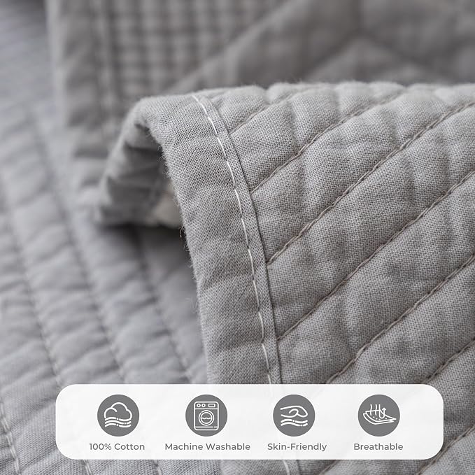 vctops Cotton Quilted Couch Covers for Sectional Sofa (Grey,28"x59") | Geometric Washable Non Slip Sofa Slipcover for Dogs, Children, Pets Furniture Protector Cover - Image 3