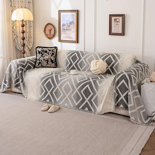 ROOMLIFE Couch Cover 3 Cushion Sofa, Washable Non Slip Furniture Sofa Protector Cover, Soft Chenille Sofa Slipcovers Sectional L Shape Dogs Couch Cover Throw Blanket with Tassels 71''X134'' by ROOMLIFE